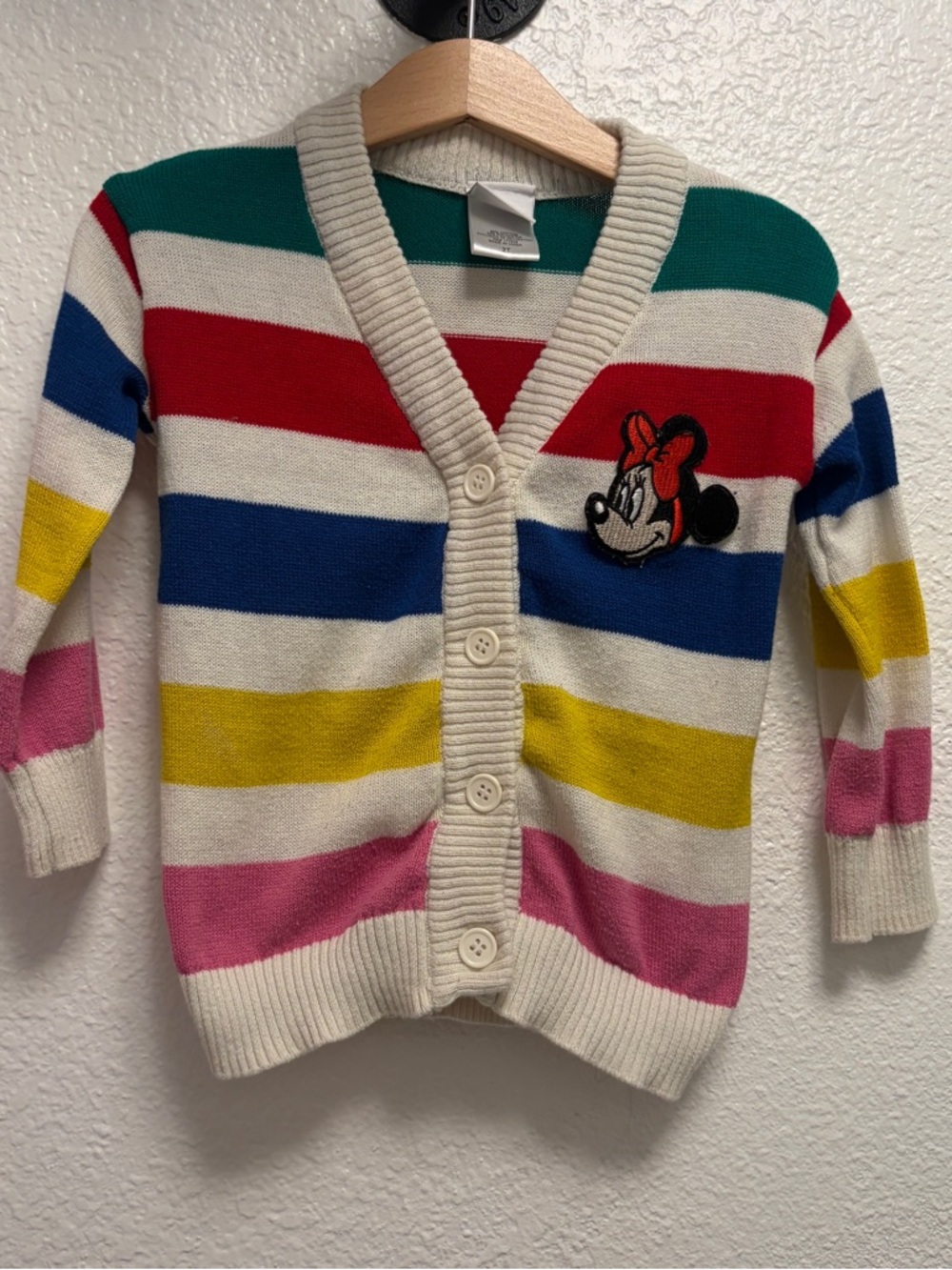 Disney 100 Minnie Mouse Cardigan Sweater Girls Size 2T Rainbow Striped